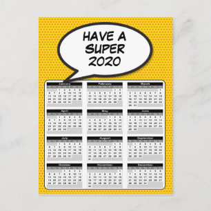 Postal Calendario 2020 de Burbuja de Diálogo de Arte Pop 