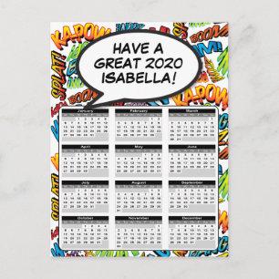 Postal Calendario 2020 de Burbuja de Diálogo de Arte Pop