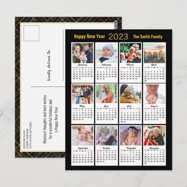 Postal Calendario 2023 12 Foto Modern Family Gold Script (Anverso / Reverso)