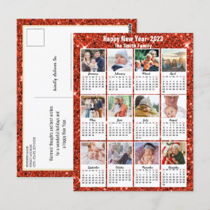 Postal Calendario 2023 Familia moderna 12 Foto Purpurina 