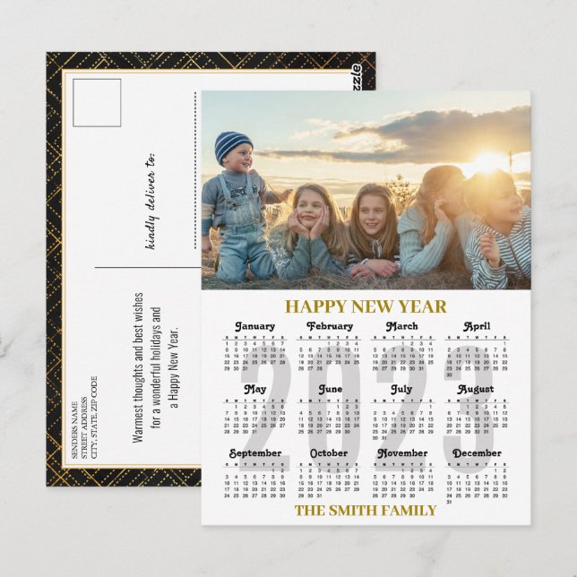 Postal Calendario 2023 - Foto moderna de oro y escritura  (Anverso / Reverso)