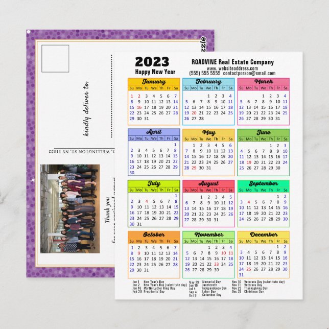 Postal Calendario 2023 Fotografía corporativa morada mode (Anverso / Reverso)