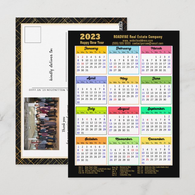 Postal Calendario 2023 Guión moderno Simple Foto de negoc (Anverso / Reverso)