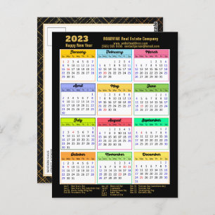 Postal Calendario 2023 Modern Black Gold Script Business