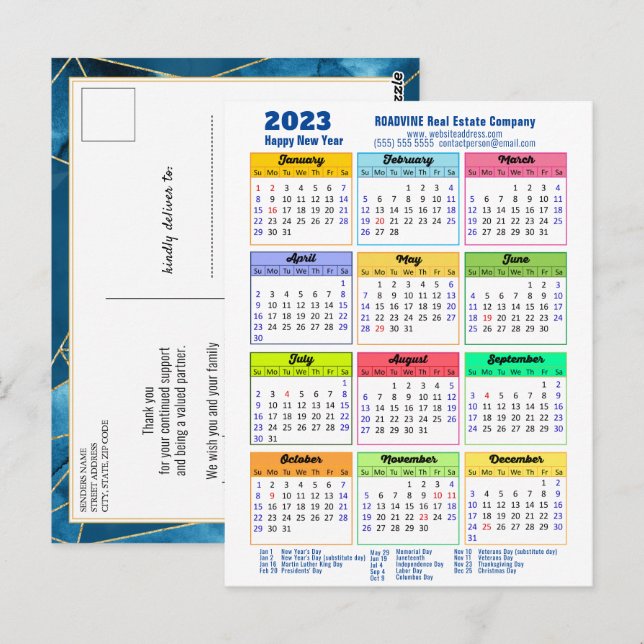 Postal Calendario 2023 Negocio geométrico moderno (Anverso / Reverso)