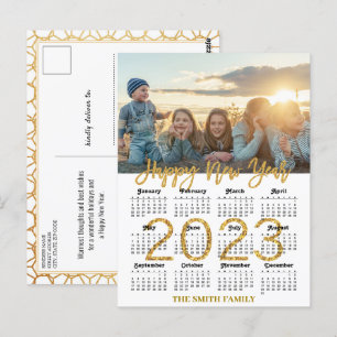 Postal Calendario 2023 Purpurina de escritura moderna de