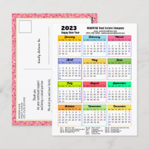 Postal Calendario 2023 Purpurina rosa de escritura modern