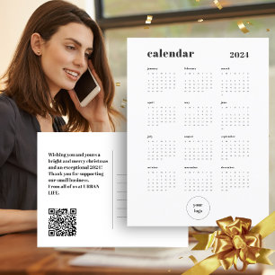 Postal Calendario 2024 de personalizado Color Business QR
