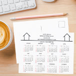 Postal Calendario 2024 de Real Estate Company House Perso<br><div class="desc">Este calendario moderno de tarjetas postales para inmobiliarios está hecho personalizado con el nombre de su compañía de propiedades bajo el nombre del agente en la tipografía de moda. Estas minimalistas postales en blanco y negro presentan un sencillo dibujo de una casa. Regalo de marketing contemporáneo para un agente inmobiliario...</div>