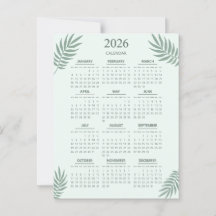 Calendario 2026 Boho Floral Estético Verde Menta