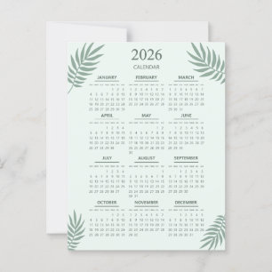 Postal Calendario 2026 Boho Floral Estético Verde Menta