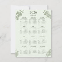 Calendario 2026 Boho Floral Estético Verde Salvia
