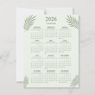 Postal Calendario 2026 Boho Floral Estético Verde Salvia