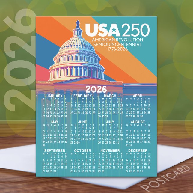 Postal Calendario 2026 con USA 250 Capital Dome America (2026 Calendar on a Postcard)