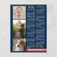 Calendario 2026 Coral Navy Gold Collage de Fotos F