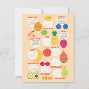 Postal Calendario 2026 De 5 A Day Fruits De Kawaii