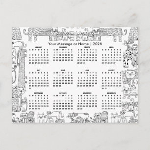 Postal Calendario 2026 de Gatos Mensaje o Nombre Personal