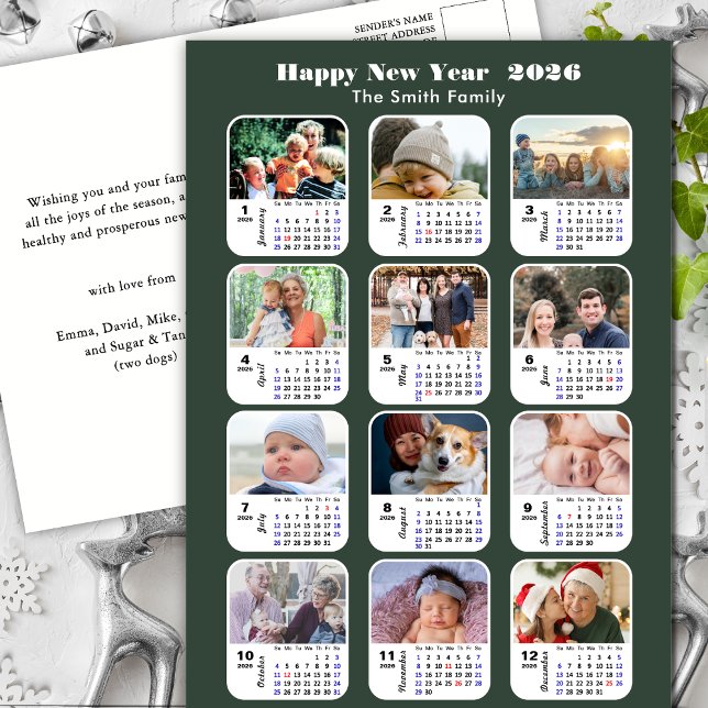 Postal Calendario 2026 Familia Verde Moderna 12 Collage d (Subido por el creador)