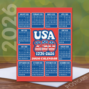 Postal Calendario 2026 - USA 250 Rojo Blanco Azul