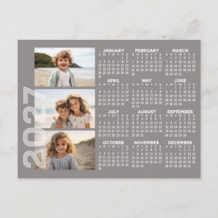 Postal Calendario 2027 3 Fotos Taupe Básico Imán Minimali