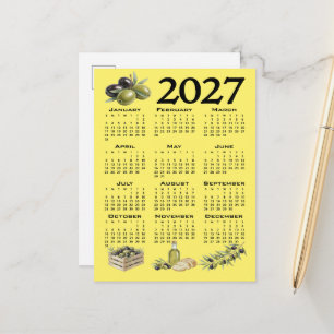 Postal Calendario 2027, Aceitunas Mediterráneas. Amarillo