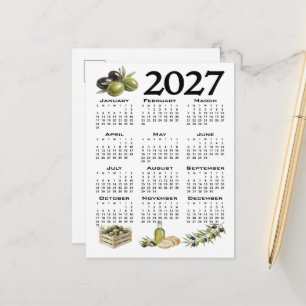 Postal Calendario 2027, Aceitunas Mediterráneas, Blanco