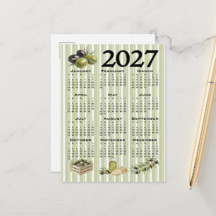 Postal Calendario 2027, Aceitunas Mediterráneas, Rayas Ve