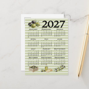 Postal Calendario 2027, Aceitunas Mediterráneas, Rayas Ve