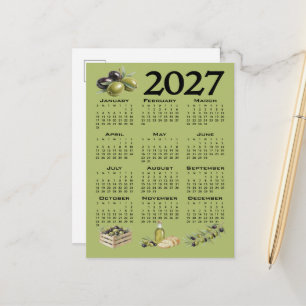 Postal Calendario 2027, Aceitunas Mediterráneas, Verdes