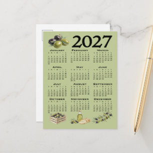 Postal Calendario 2027, Aceitunas Mediterráneas, Verdes