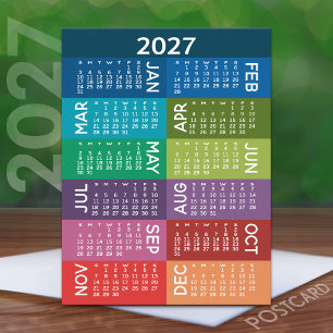 Postal Calendario 2027 año completo con meses coloridos f