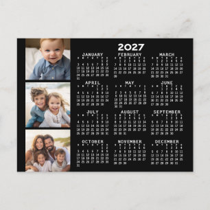 Postal Calendario 2027 con collage de 3 fotos - negro