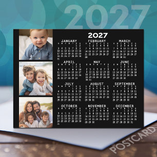 Postal Calendario 2027 con collage de 3 fotos - negro