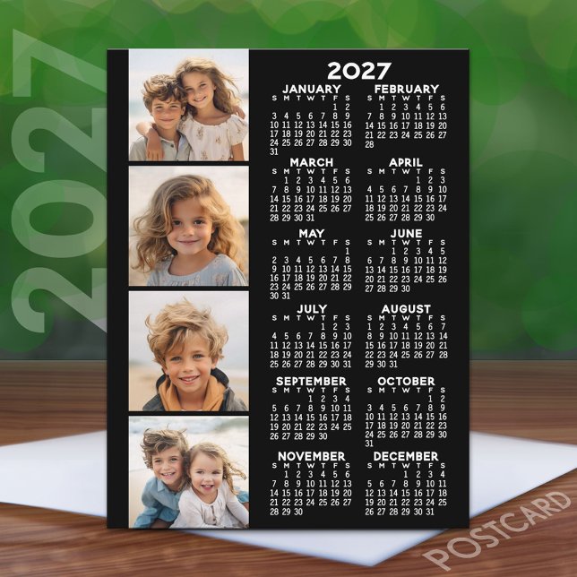 Postal Calendario 2027 con collage de 4 fotos (2027 Calendar on a Postcard)