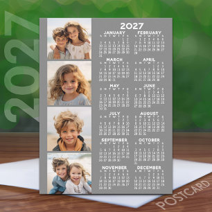 Postal Calendario 2027 con collage de 4 fotos - Gris