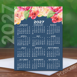 Postal Calendario 2027 con Flores de Acuarela Pintadas