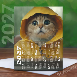Postal Calendario 2027 con gato lindo vestido de amarillo