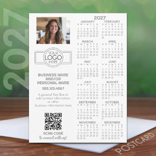 Postal Calendario 2027 con logo, Código QR, Foto y Más