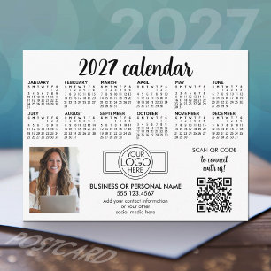 Postal Calendario 2027 con logotipo, código QR, foto blan