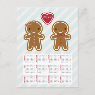 Postal Calendario 2027 del Hombre de Jengibre Kawaii Lind