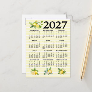Postal Calendario 2027 estilo italiano limones rayas amar