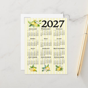 Postal Calendario 2027 estilo italiano limones rayas amar