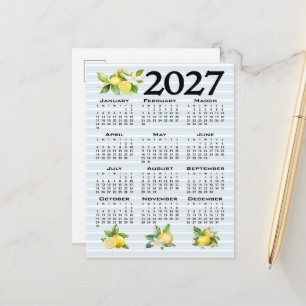 Postal Calendario 2027 estilo italiano limones rayas azul