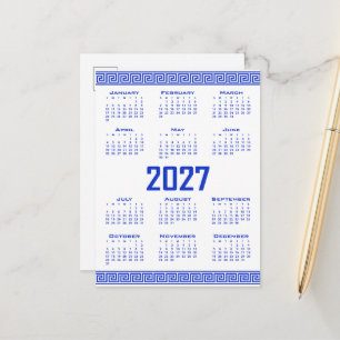 Postal Calendario 2027, Falso Griego, Azul Griego sobre B