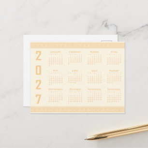 Postal Calendario 2027, Falso Griego, Beige sobre Café Có
