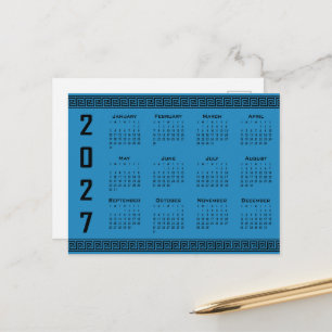 Postal Calendario 2027, Falso Griego, Negro sobre Azul Co
