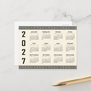 Postal Calendario 2027, Falso Griego, Negro sobre Beige