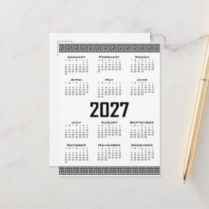 Postal Calendario 2027, Falso Griego, Negro sobre Blanco