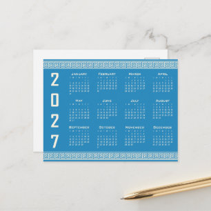 Postal Calendario 2027, Fret Griego, Azul, Cosmic Latte
