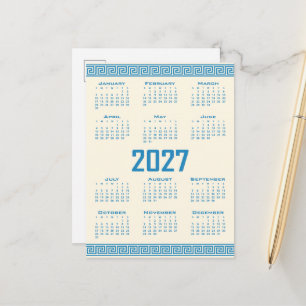 Postal Calendario 2027, Fret Griego, Azul sobre Cosmic La